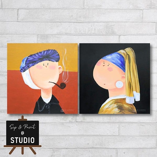 Cute Little Van Gogh & Girl with Pearl Earring with Art and Bonding 3
