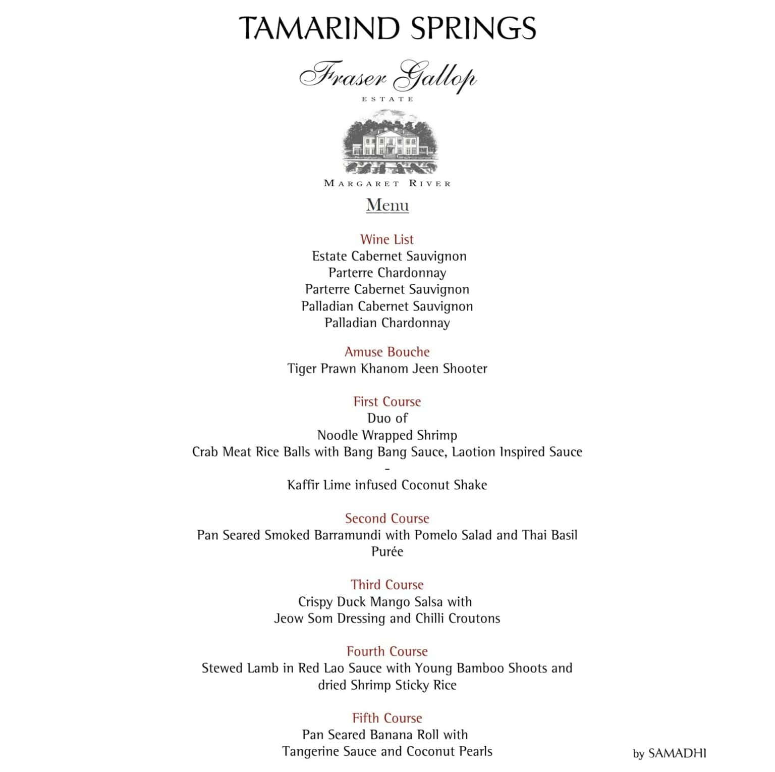 Fraser Gallop Estate x Tamarind Springs Wine Dinner - DiineOut